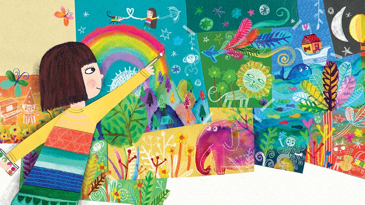 Image of girl drawing a rainbow.