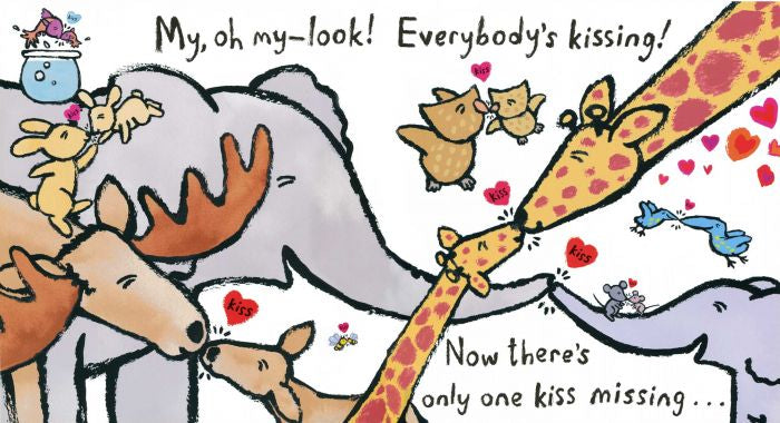 Image shows many animals kissing “My, oh my-look! Everybody’s kissing!”