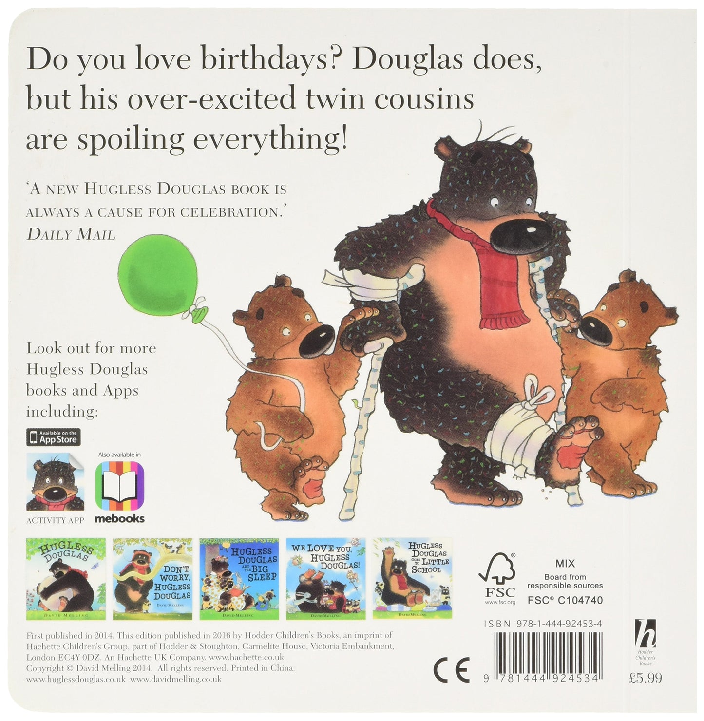 Happy Birthday Hugless Douglas (Board Book) by David Melling