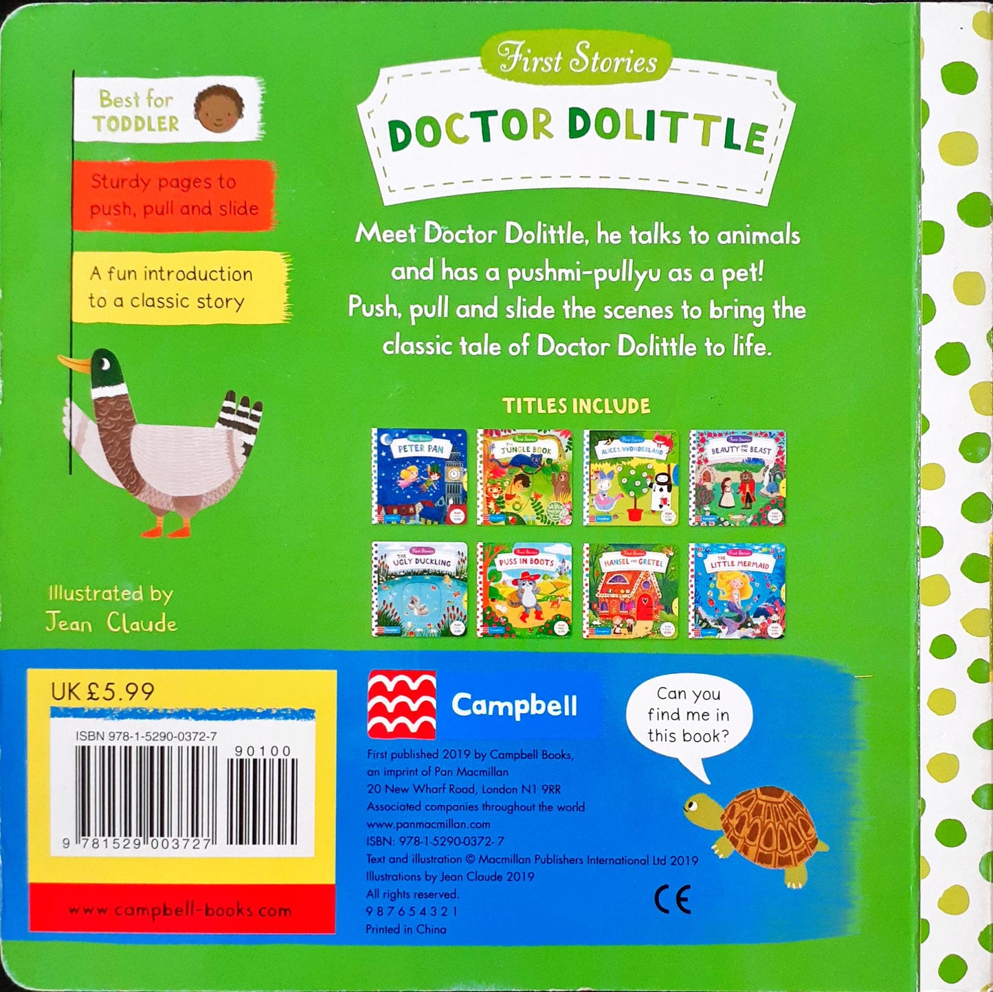 Doctor Dolittle - Campbell First Stories Board Book. PUSH PULL & SLIDE